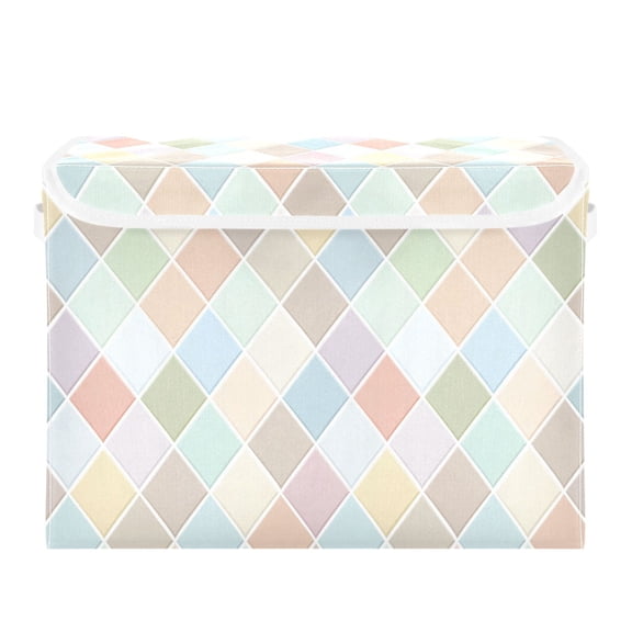 Pastel Color Diagonal Checkerboard Foldable Storage Bins with Lids Handles Collapsible Storage Containers Tote Boxes 16.5 x 12.6 x 11.8 inches