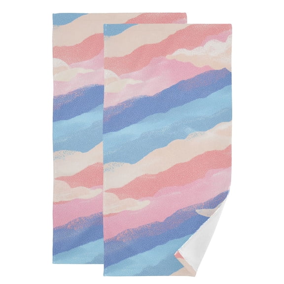 Pastel Color Diagonal Stripes Clouds Hand Towel Absorbent Bath Towels for Bathroom Sports Gym 28" x 14" Set of 2