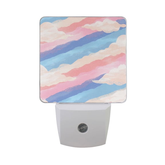 Pastel Color Diagonal Stripes Clouds LED Night Light Sensor Lamp Plug-in Adjustable Brightness 2 Pack