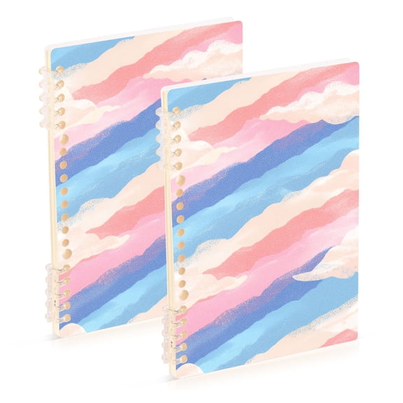 Pastel Color Diagonal Stripes Clouds Notebook Detachable Coil Notebook Diary Plan Book A5 Size 60 Pages 1 Pack