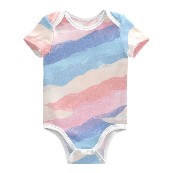 Pastel Color Diagonal Stripes Clouds Pure Cotton Bodysuit Short Sleeve Pajamas One-Piece Romper Unisex 6M