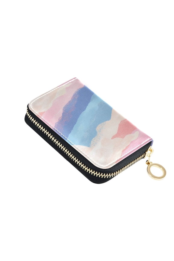 Pastel Color Diagonal Stripes Clouds Women's Credit Card Holder PU Leather Zipper Wallet RFID Blocking