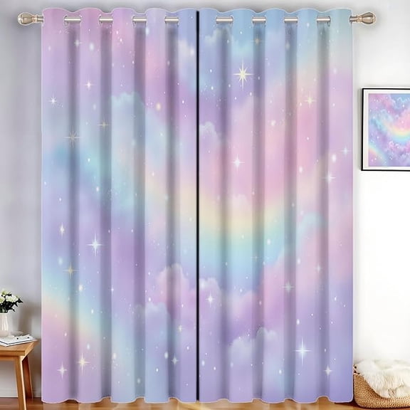 Pastel Color Dream Blackout Curtains for Bedroom, 2 Panels Rainbow Sky Black Out Curtain for Living Room Grommet Thermal Room Darkening Window Drapes-38"W x 45"L (Pack of 2)