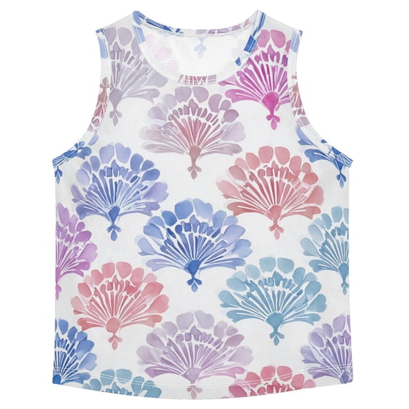 Pastel Color Fan Pattern Watercolor Vest Undershirt Tank Top Sleeveless Quick Dry L