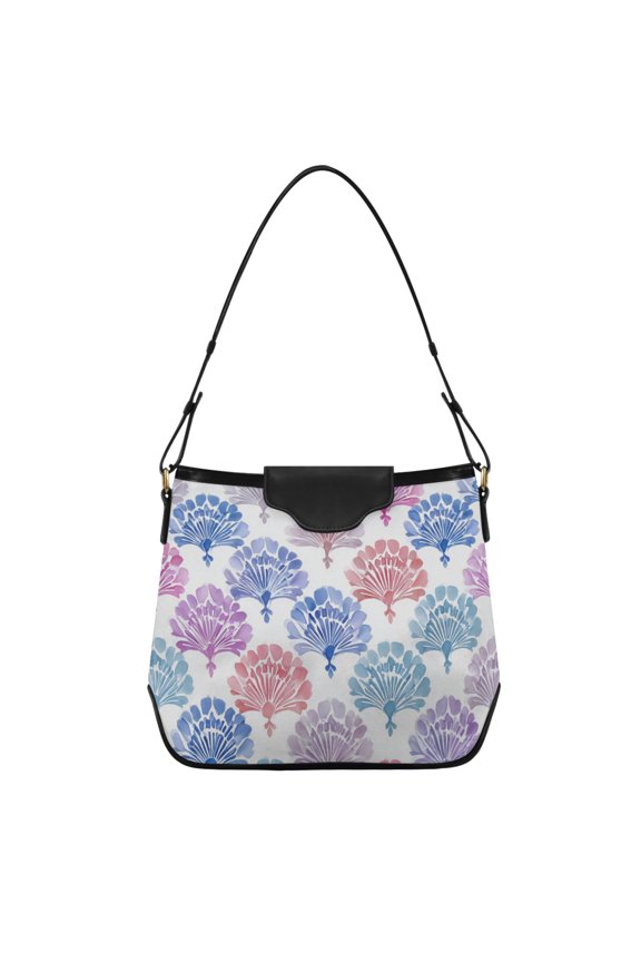 Pastel Color Fan Pattern Watercolor Women's Tote Bag Convertible Handbags Hobo Shoulder Bag with Zipper Magnetic Snap