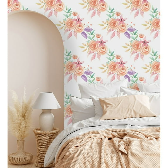 Pastel Color Flowers Wallpaper Peel-and-Stick - 25"W x 125"H