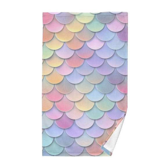 Pastel Color Mermaid Scales Pure Cotton Bath Towel Hand Towel 1 Piece for Pool Beach Gym 16" x 28"