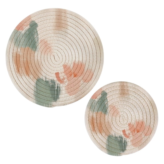 Pastel Color Pattern Cotton Braided Potholders, 2 Pack Heat-Resistant Pads 7.09'' and 9.45''