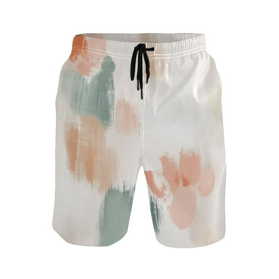 Pastel Color Pattern Medium Size Men's Quick Dry Beach Shorts with Mesh Lining, Lightweight