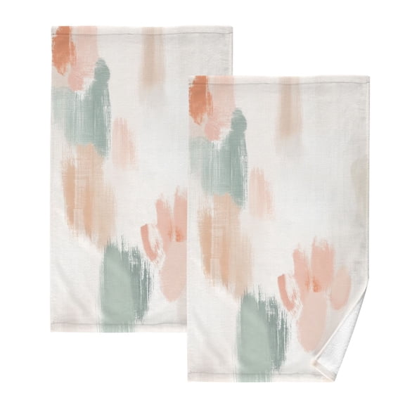 Pastel Color Pattern Set of 2 Pure Cotton Towels, 16'' x 28'', Highly Absorbent and Soft
