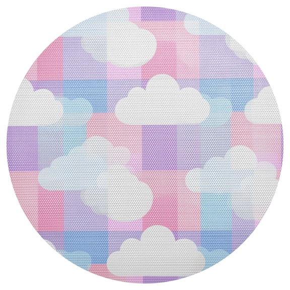 Pastel Color Plaids Background Clouds PVC Round Grid Placemat Table Mat 1 Pc 15.4" x 15.4"