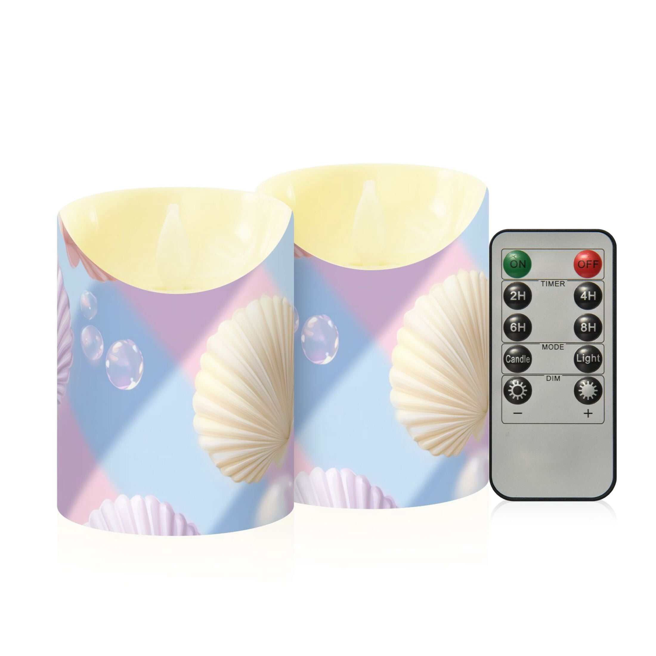 Pastel Color Plaids Bubbles Shells Flickering Flameless Candles with ...