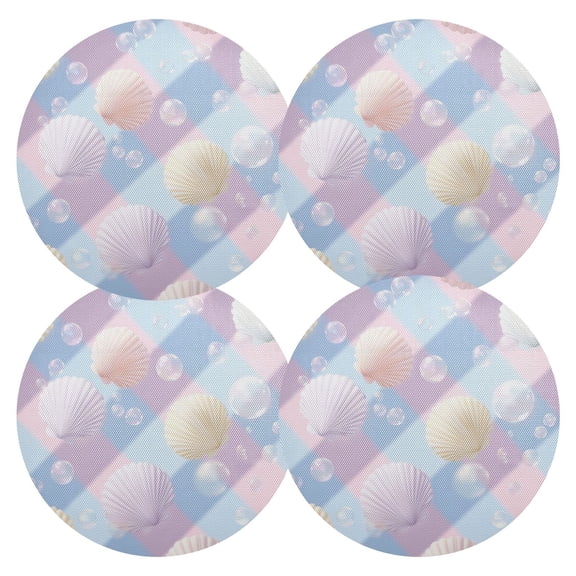 Pastel Color Plaids Bubbles Shells PVC Round Grid Placemat Table Mat Set 4 Pcs 15.4" x 15.4"