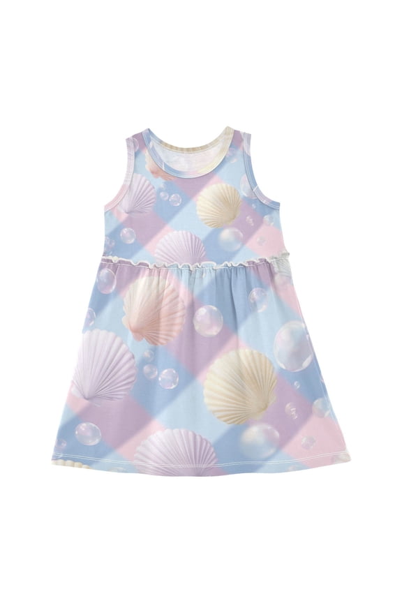 Pastel Color Plaids Bubbles Shells Sleeveless Dress A-Line One-Piece Dress Quick Dry 6Y
