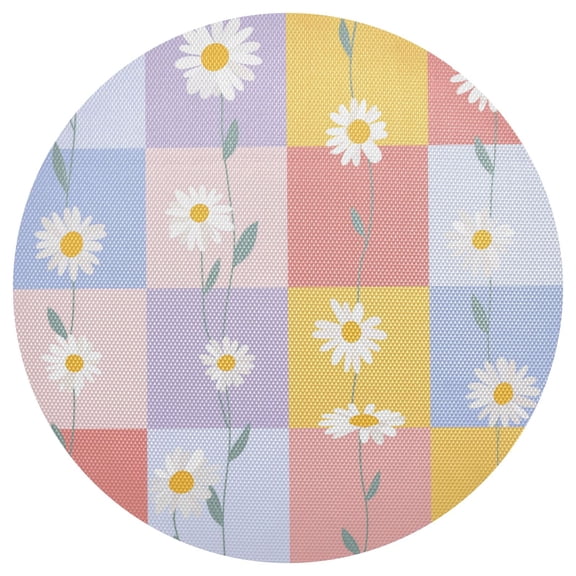 Pastel Color Plaids with Strings Of Daisies PVC Round Grid Placemat Table Mat 1 Pc 15.4" x 15.4"