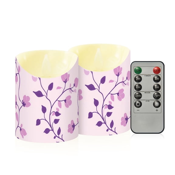 Pastel Color Rosebuds Vines Leaves Flickering Flameless Candles with Remote Timer Battery Operated LED Tealight Set of 2 M