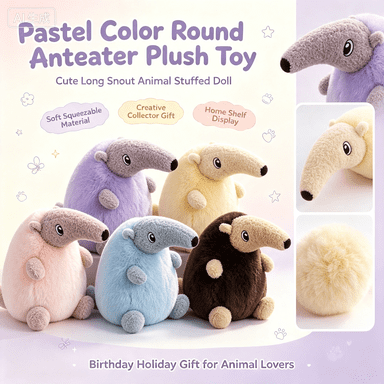 Pastel Color Round Anteater Plush Toy, Cute Long Snout Animal Stuffed Doll, Creative Birthday Holiday Gift for Collectors