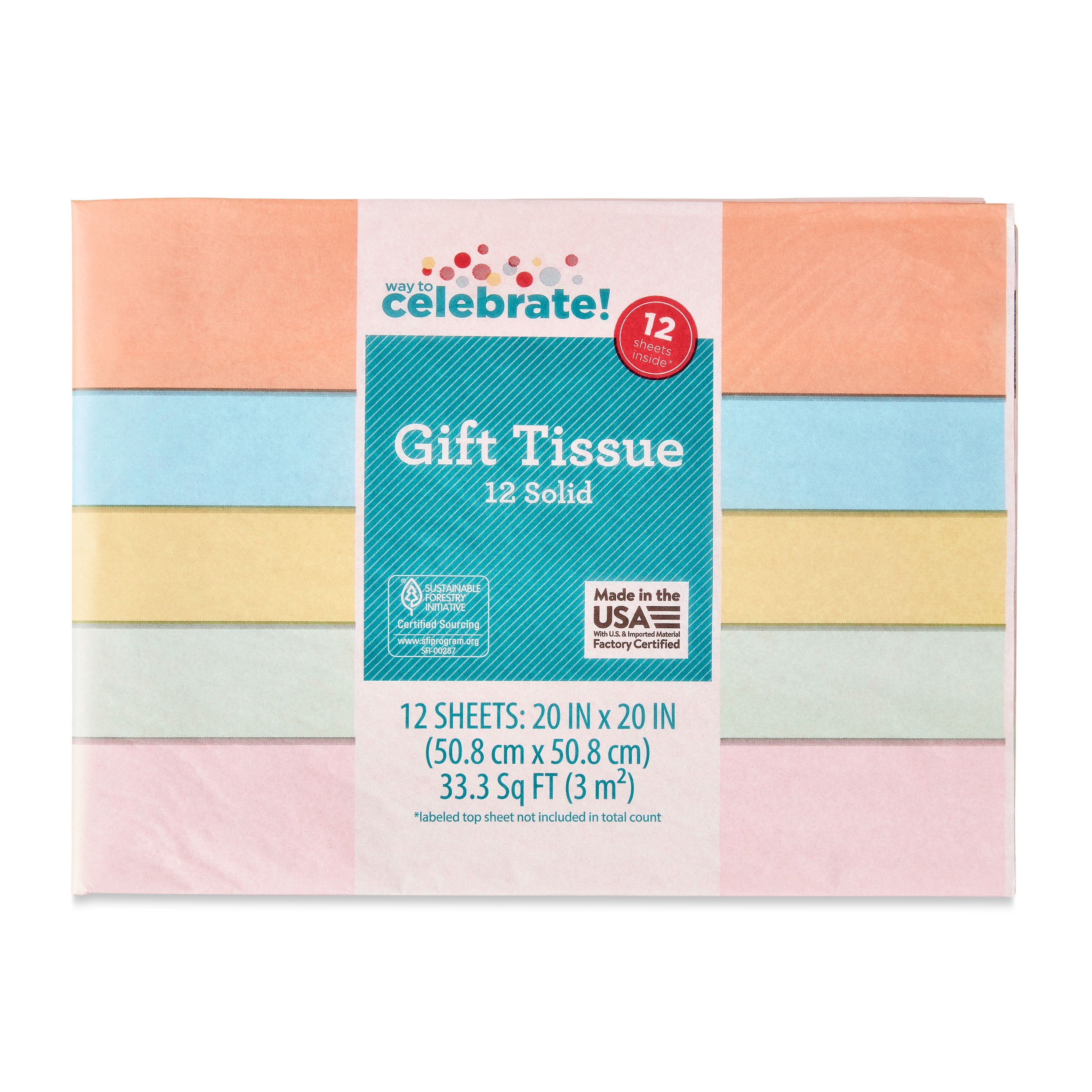 Multicolor Pastel Tissue Paper, 12 Count, by Way To Celebrate