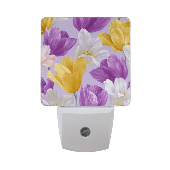 Pastel Color Tulips Full Bloom LED Night Light Sensor Lamp Plug-in Adjustable Brightness 2 Pack