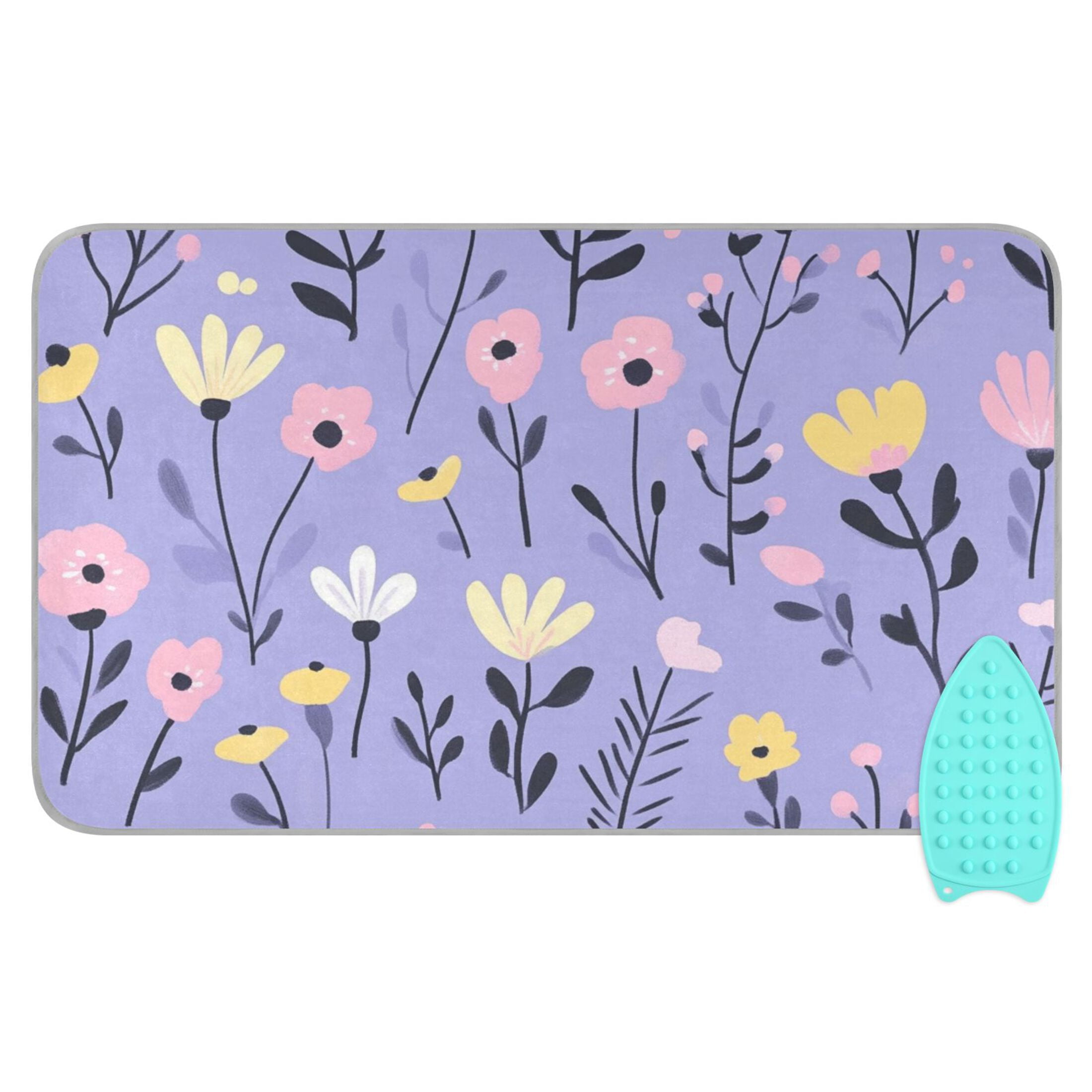 Pastel Color Wild Florals Leaves Ironing Mat Blanket Portable Travel Ironing Pad Heat Resistant Pad 47.2" x 27.6”