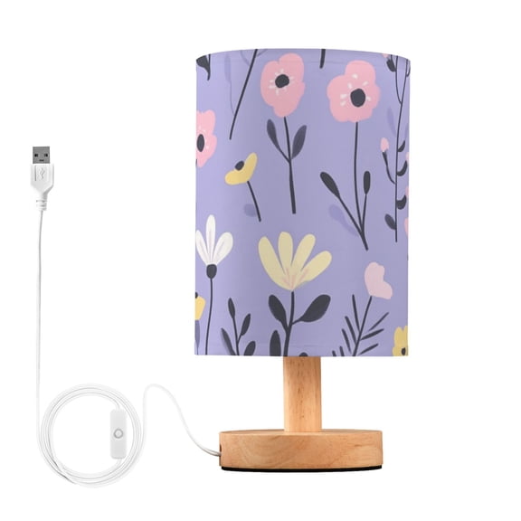 Pastel Color Wild Florals Leaves Table Lamp with USB Port LED Warm Light Lamp Night Light Home Decor
