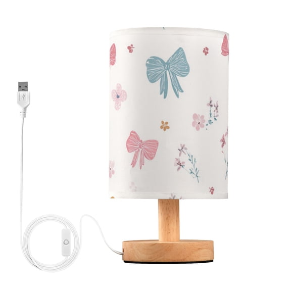 Pastel Colored Bows with Wild Florals Table Lamp with USB Port LED Warm Light Lamp Night Light Home Decor