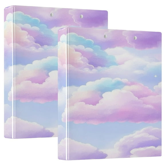 Pastel Colored Clouds 12.4x10.6in PVC Round Ring Binder, D-Ring 3-Hole, Metal Clip, 200 Sheets