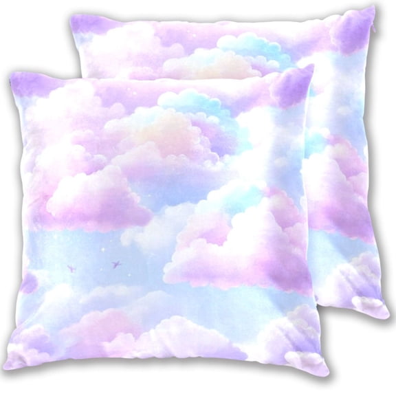 Pastel Colored Clouds 20x20in 2-Piece Cotton Fleece Throw Pillow Covers, Shrink Resistant, Hidden Zip