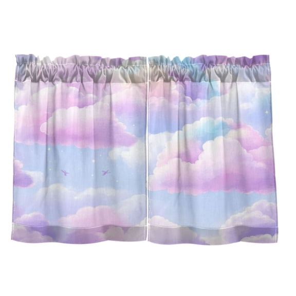 Pastel Colored Clouds 27"x24" Linen Look Cafe Curtain Set with Privacy and UV Protection