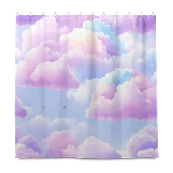 Pastel Colored Clouds 72x72 Waterproof Shower Curtain Liners Durable Metal C-Hooks Fade-Proof Thermal Print Anti-Splash