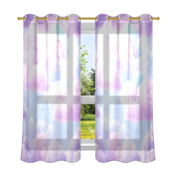 Pastel Colored Clouds Breathable Sheer Curtains 63x52in Soft Light Filtering, UV Protection and Thermal Insulation