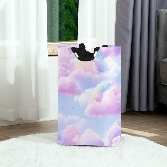 Pastel Colored Clouds Foldable Laundry Hamper 12.6x11x22.7in with Handles for Bathroom Bedroom Storage