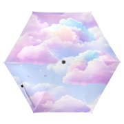 Pastel Colored Clouds Folding Umbrella UV50+ Waterproof Sun Protection Auto Open Close Compact Fiberglass Frame