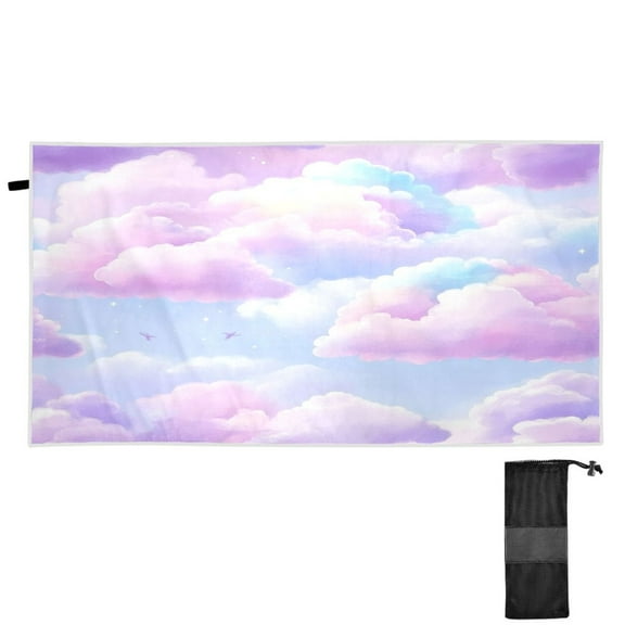 Pastel Colored Clouds Quick Dry Sand Resistant Beach Towel 30x60in Lightweight for Pool, Gym, Travel