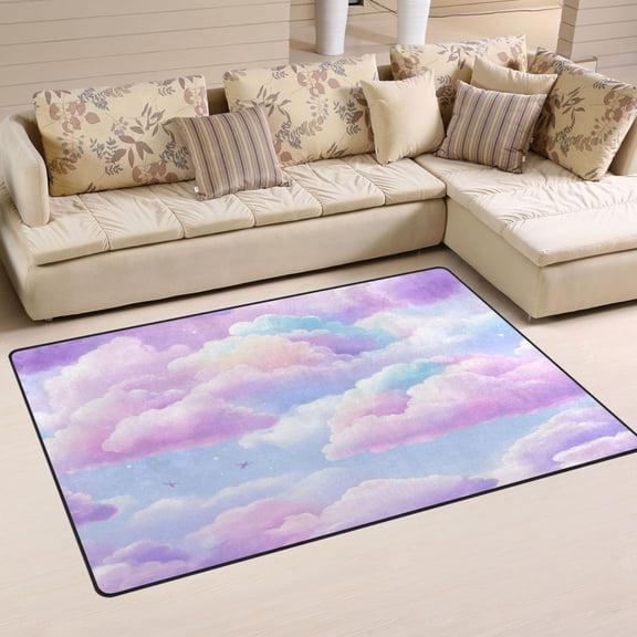 Pastel Colored Clouds Soft Polyester Area Rug 31''x20'', Non Slip, Memory Foam, Water Absorbent