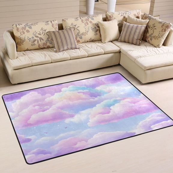 Pastel Colored Clouds Soft Polyester Area Rug 36''x24'', Non Slip, Memory Foam, Water Absorbent