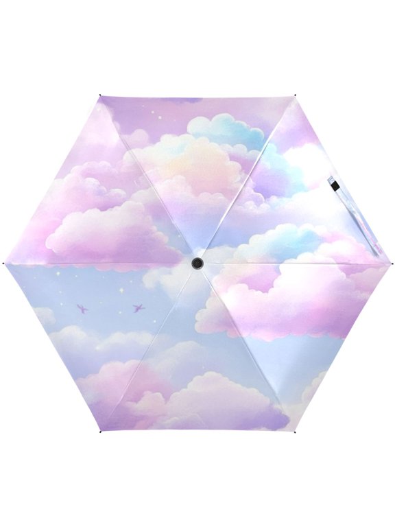 Pastel Colored Clouds Umbrellas for Sun Auto Open Close UV50+ Waterproof 5-Fold Compact Fiberglass Frame