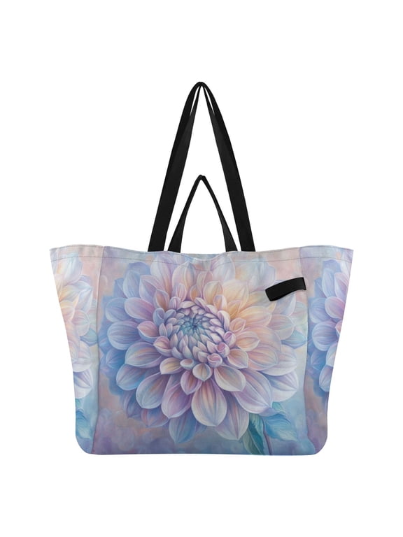 Pastel Colored Dahlia Canvas Tote Bag Large Capacity Reusable Tote with Double Handles, Foldable Heavy Duty Shopping Beach Laundry Bag, 32L