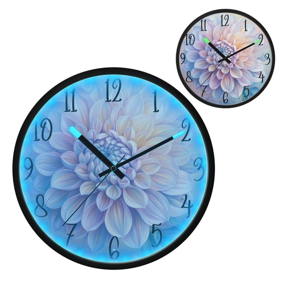 Pastel Colored Dahlia Luminous Wall Clock with Sound-Activated LED 12-Inch Silent Acrylic Timepiece for Bedroom Livingroom or Office