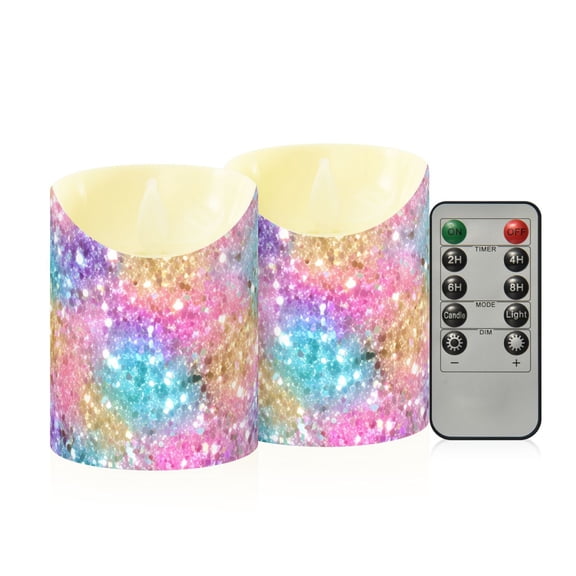 Pastel Colored Glitter Flickering Flameless Candles with Remote Timer Battery Operated LED Tealight Set of 2 S