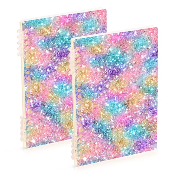 Pastel Colored Glitter Notebook Detachable Coil Notebook Diary Plan Book A5 Size 60 Pages 2 Pack
