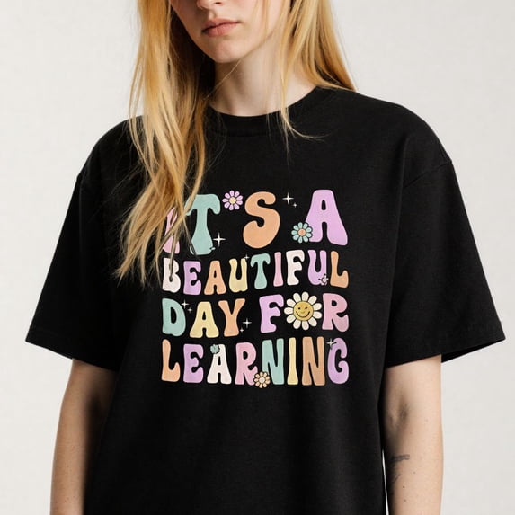 Pastel Colored Lettering Graphic for Everyone Inspiring Learning Theme Casual Tee print T Shirt
