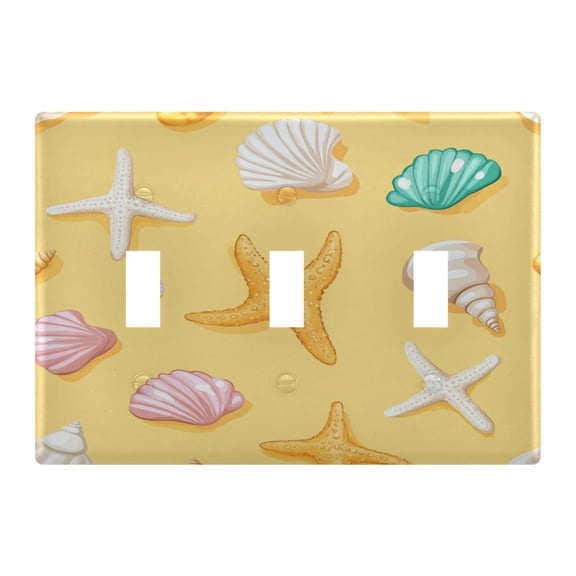 Pastel Colored Shells and Starfishes Light Switch Cover Electrical Outlet Cover Replaceable Wall Plates 3-Gang