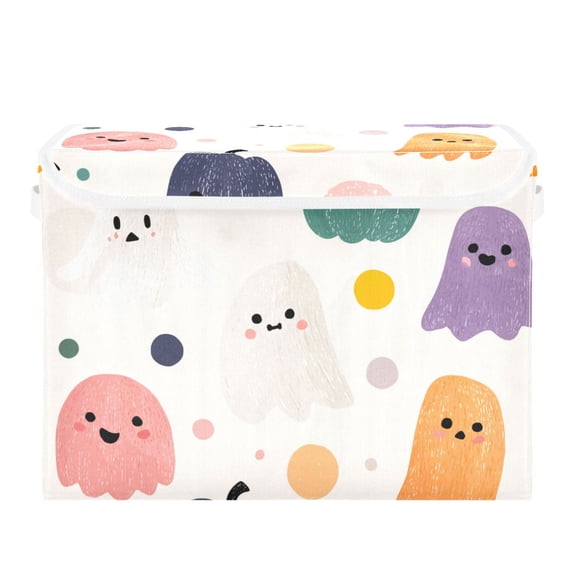 Pastel Colored Specters Multicolor Dots Halloween Foldable Storage Bins with Lids Handles Collapsible Storage Containers Tote Boxes 16.5 x 12.6 x 11.8 inches