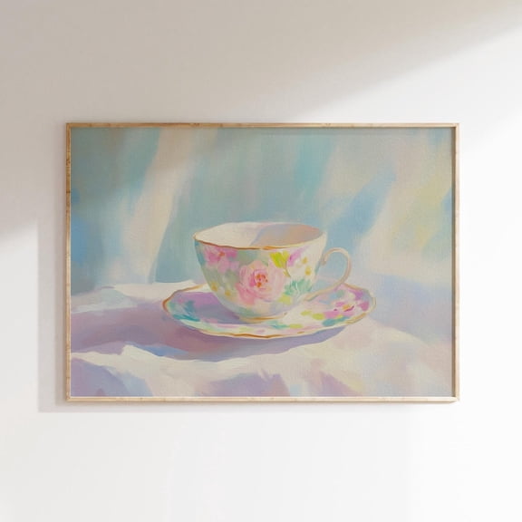 Pastel Colored Teacup Print, Pink Cottage Core Room Decor, Girly Balletcore Dorm Wall Art, Apartment Decor, Colorful Pastel Wall Art, Modern Wall Decor, 8x12 UNFRAMED