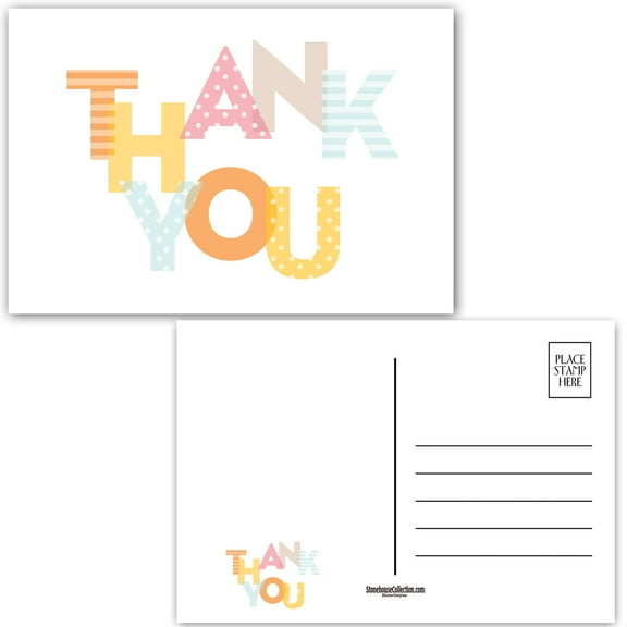 Pastel Colored Thank You Postcard - 4 x 6 Thank You Postcard 40 Count Per Pack -