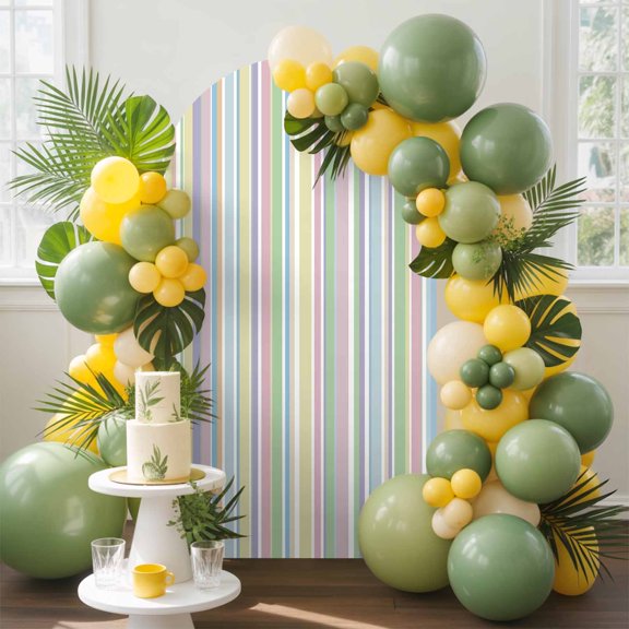 Pastel Colores Vertically Striped Geometric Art Arch Backdrop Cover Stretchy Spandex Arch Cover 7.2ft, Colored Straight Lines Round Top Chiara Stand Covers for Wedding Birthday Party
