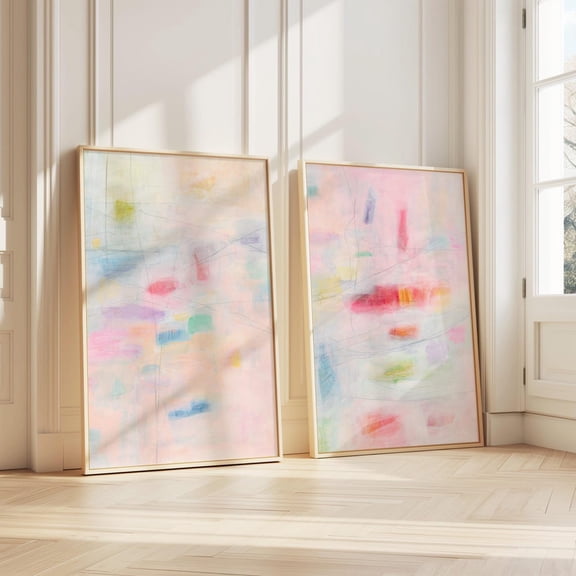 Pastel Colorful Abstract Light Pink Orange Bright Nursery Preppy Set 2 Unframed Paper Print 16x24