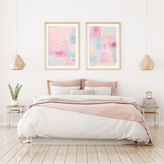 Pastel Colorful Abstract Light Pink Orange Bright Nursery Preppy Set 2 Unframed Paper Print 8x12