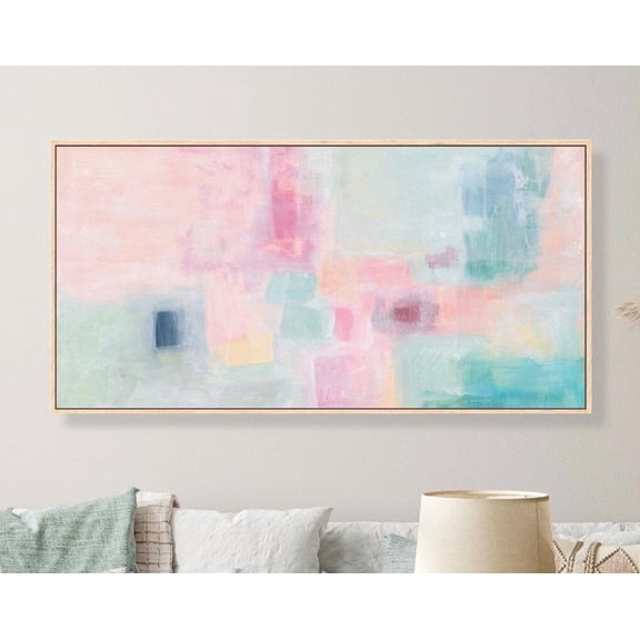 Pastel Colorful Abstract Painting Long Horizontal Wall Art Print Panoramic Pink Girly Cute Preppy Aesthetic Pastel Green Decor For Living Room Bedroom